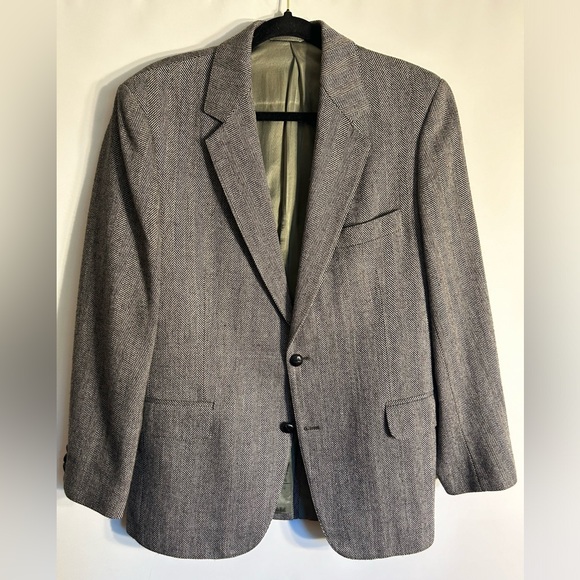 VINTAGE SEARS TAILORED CLOTHING MADE IN ROMANIA MENS BLACK/GREY TWEED BLAZER 40R - Picture 1 of 11